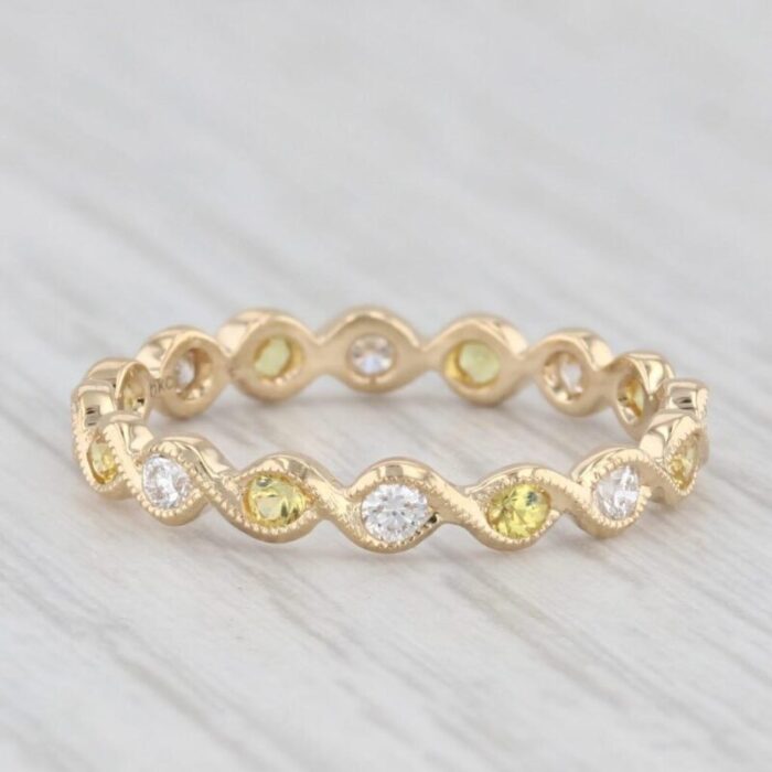 060ctw diamond yellow sapphire eternity band 18k gold size 575 wedding ring 0885