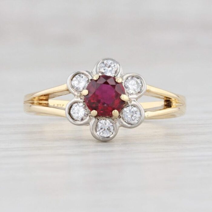 060ctw ruby diamond halo flower ring 14k gold size 7 engagement 7077