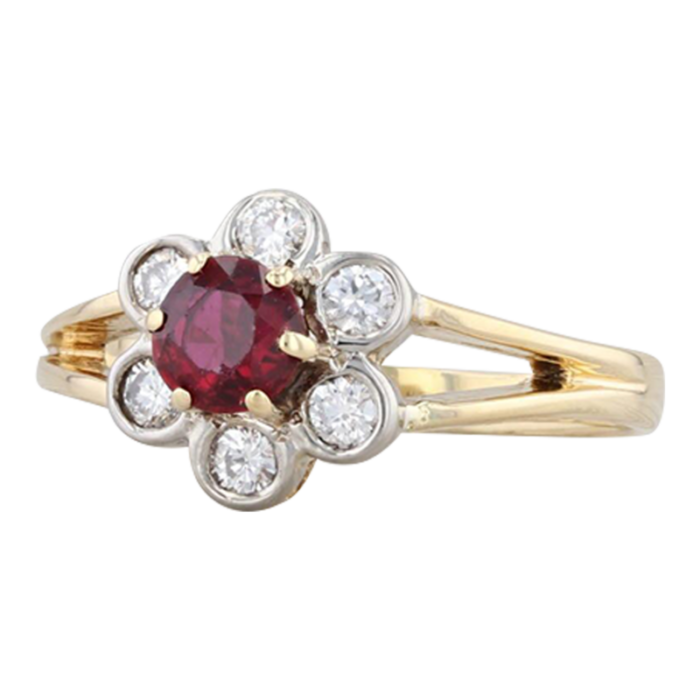 060ctw ruby diamond halo flower ring 14k gold size 7 engagement 9671