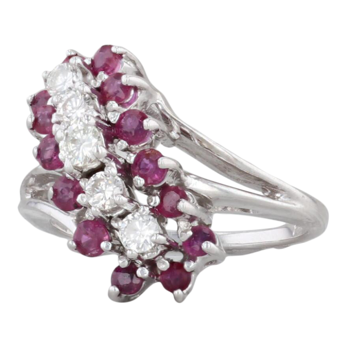 064ctw ruby diamond cluster bypass ring 14k white gold size 6 2309