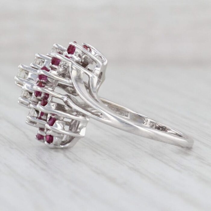 064ctw ruby diamond cluster bypass ring 14k white gold size 6 4416