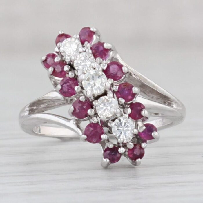 064ctw ruby diamond cluster bypass ring 14k white gold size 6 5434