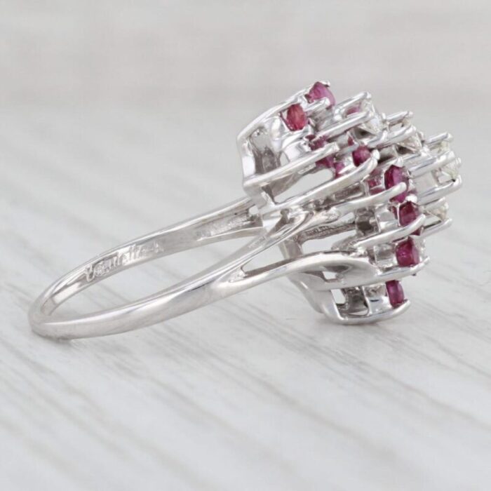 064ctw ruby diamond cluster bypass ring 14k white gold size 6 7687