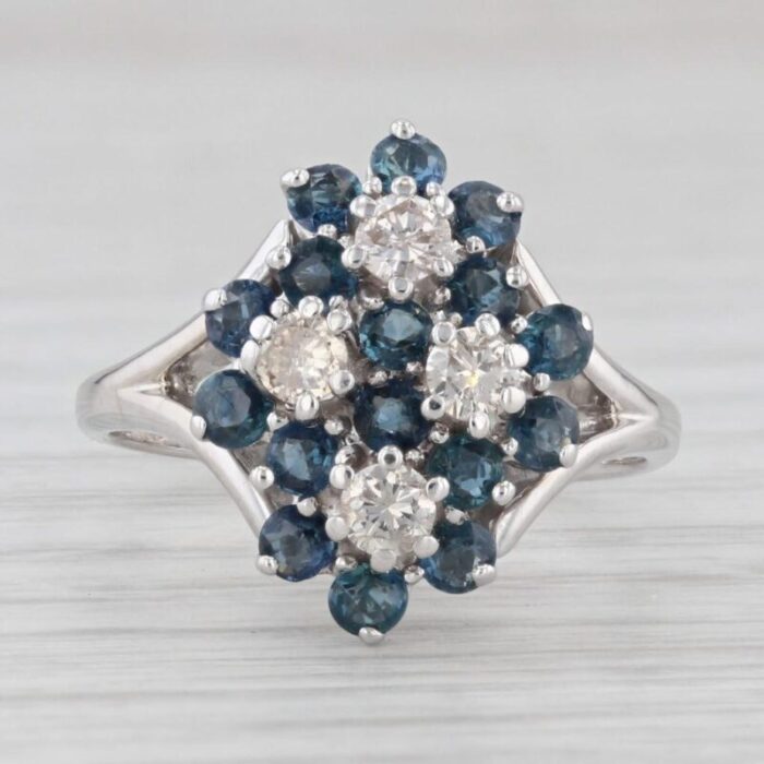 065ctw diamond blue sapphire cluster ring 14k white gold size 575 cocktail 1657