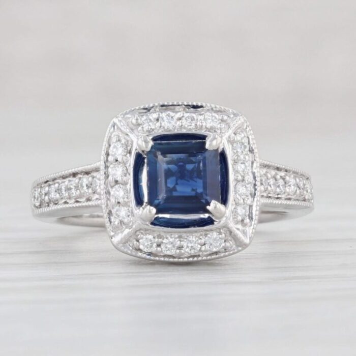 067ctw blue sapphire diamond halo ring 14k white gold size 475 engagement 1067