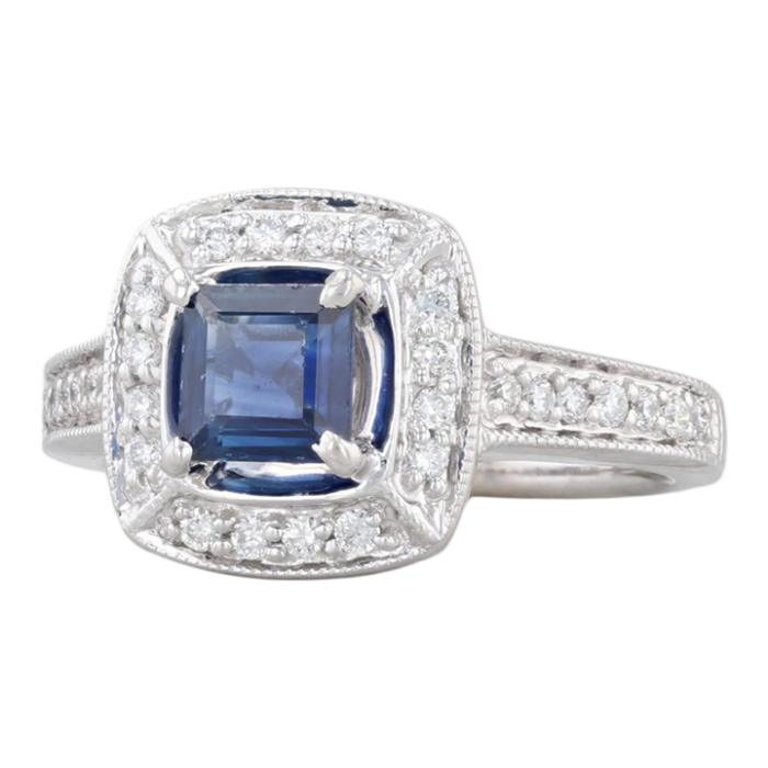 067ctw blue sapphire diamond halo ring 14k white gold size 475 engagement 9074