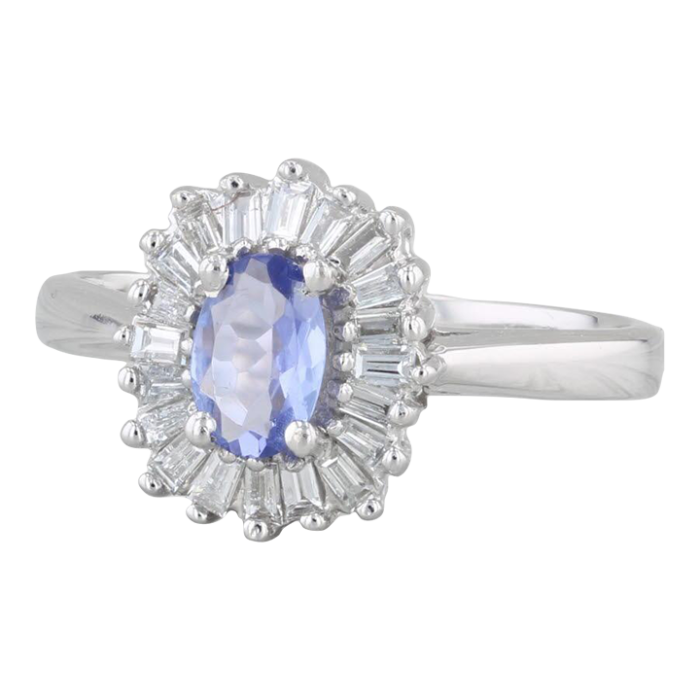 067ctw oval tanzanite diamond halo ring 14k white gold size 6 engagement 6325