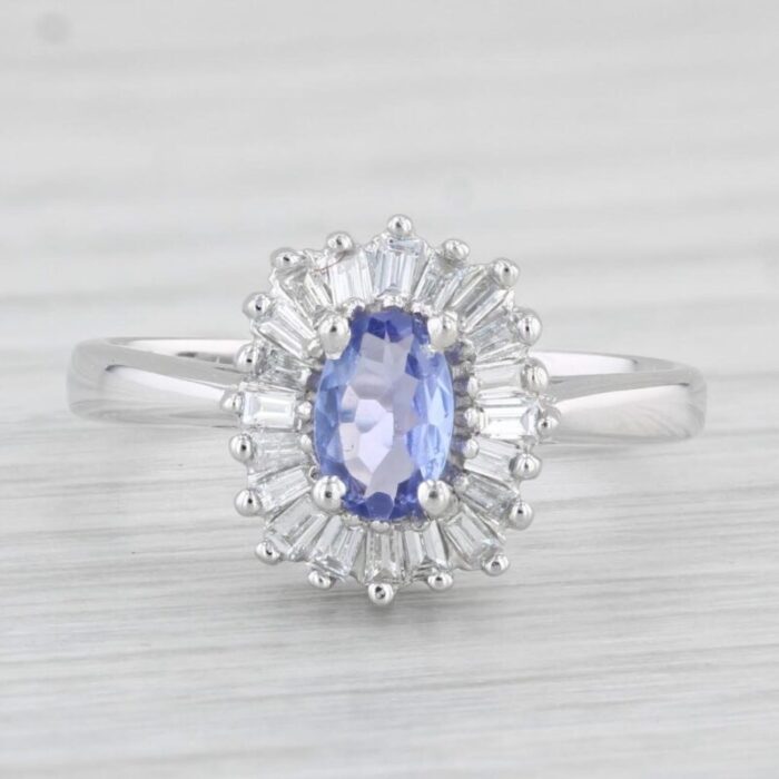 067ctw oval tanzanite diamond halo ring 14k white gold size 6 engagement 7985