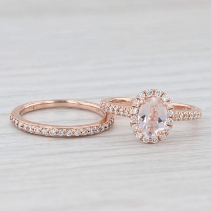 070ct oval morganite diamond halo engagement ring 14k rose gold size 475 2106