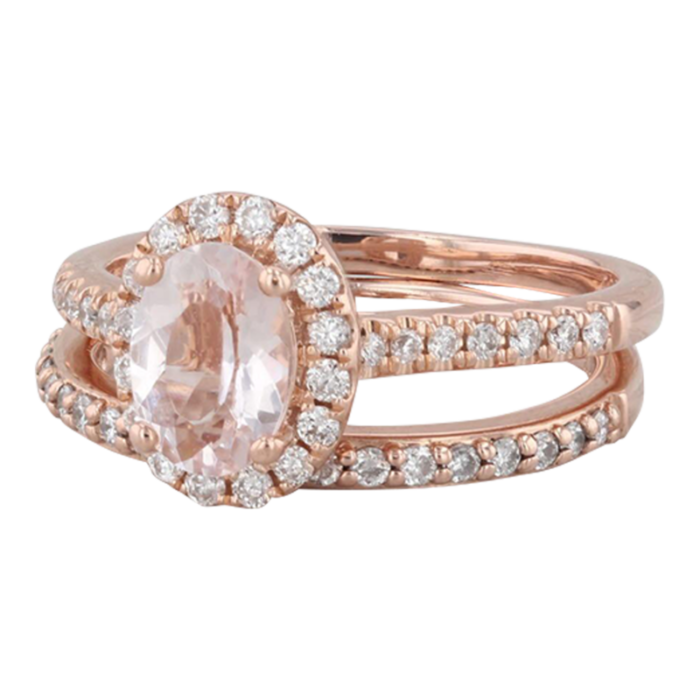 070ct oval morganite diamond halo engagement ring 14k rose gold size 475 7038