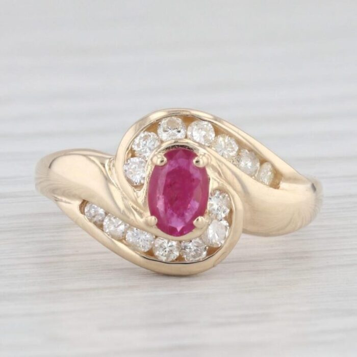 070ctw ruby diamond bypass ring 14k yellow gold size 725 8167