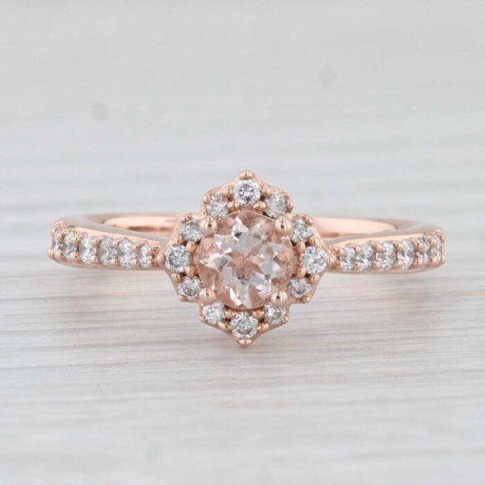 071ctw morganite diamond halo engagement ring 14k rose gold size 7 0450