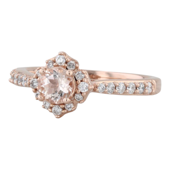 071ctw morganite diamond halo engagement ring 14k rose gold size 7 2808