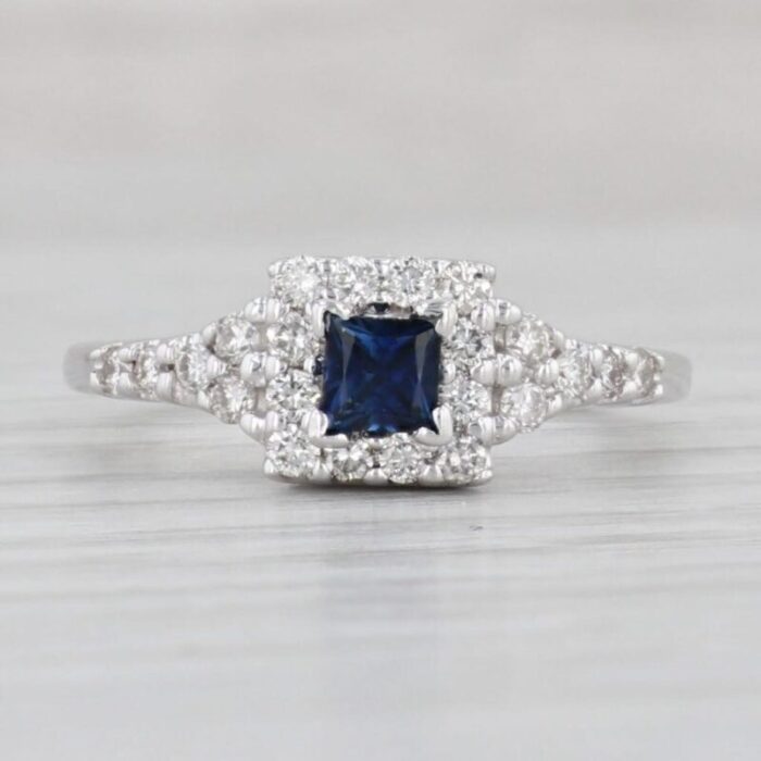 072ctw princess sapphire diamond halo ring 14k white gold size 7 engagement 5553