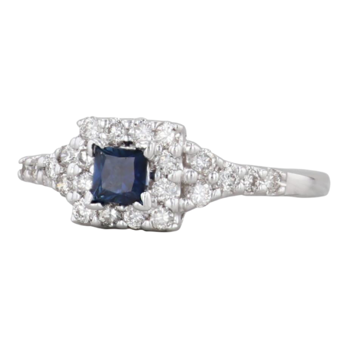 072ctw princess sapphire diamond halo ring 14k white gold size 7 engagement 5560