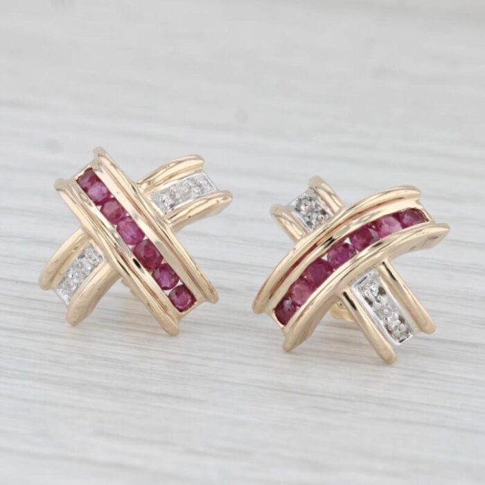 072ctw ruby diamond x stud earrings 14k yellow gold 0243