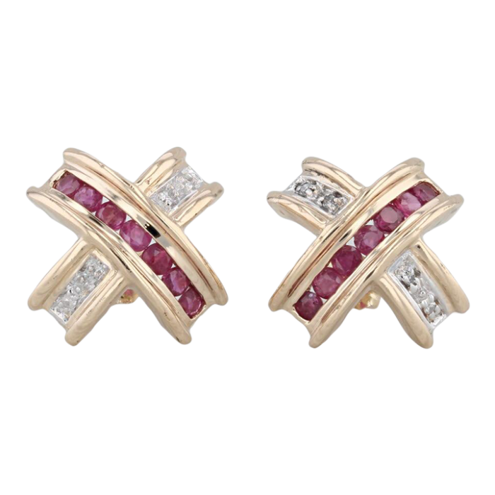 072ctw ruby diamond x stud earrings 14k yellow gold 1480