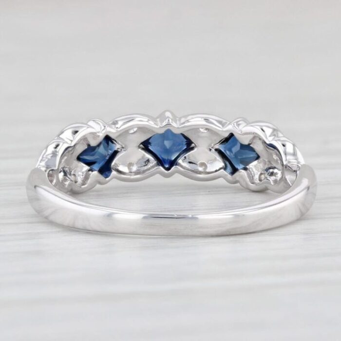 073ctw blue sapphire diamond ring 14k white gold stackable wedding band sz 825q 3886