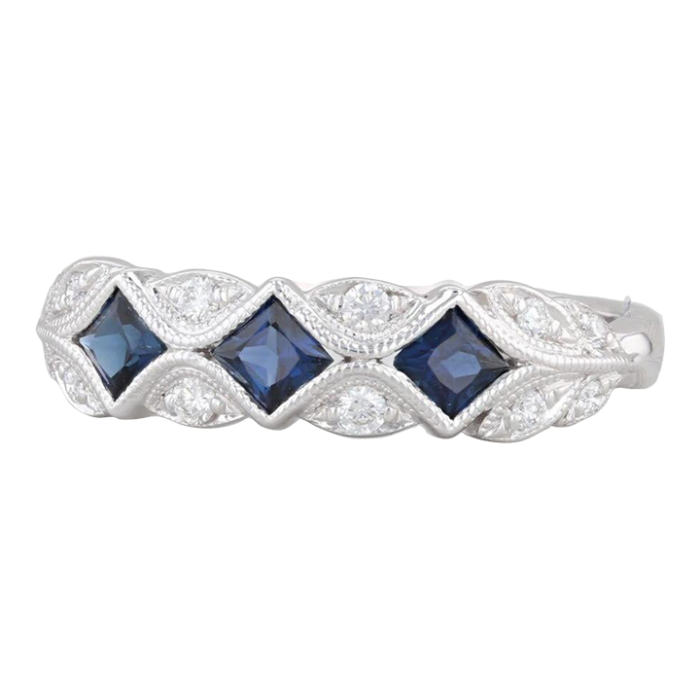 073ctw blue sapphire diamond ring 14k white gold stackable wedding band sz 825q 8525