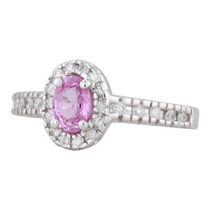 073ctw pink sapphire diamond halo ring 14k white gold size 65 engagement 2374