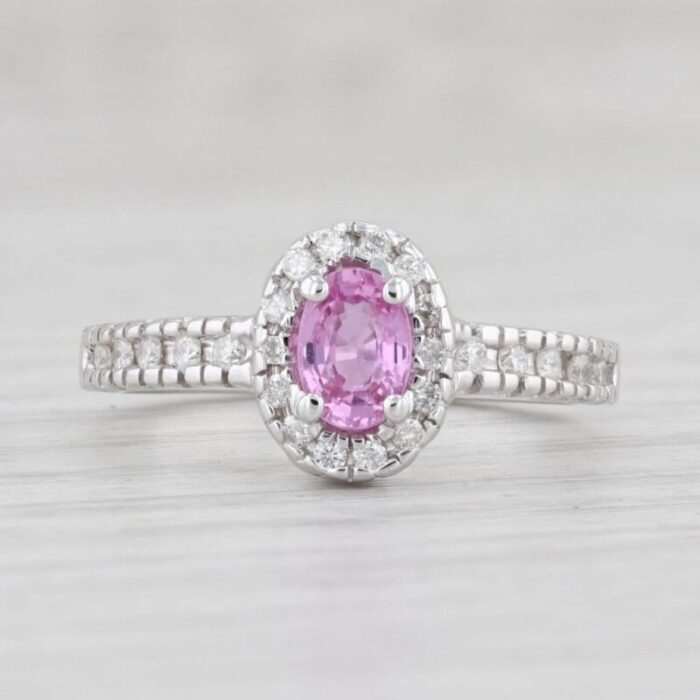 073ctw pink sapphire diamond halo ring 14k white gold size 65 engagement 6948