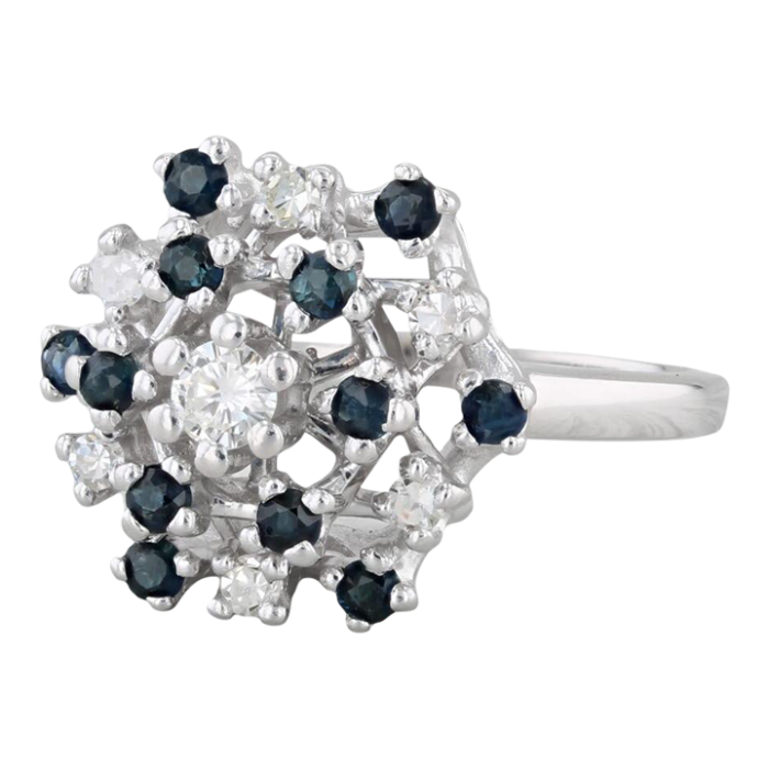 075ctw diamond blue sapphire cluster ring 14k white gold size 675 cocktail 4051