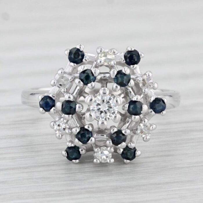 075ctw diamond blue sapphire cluster ring 14k white gold size 675 cocktail 4717