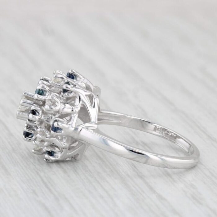 075ctw diamond blue sapphire cluster ring 14k white gold size 675 cocktail 7593