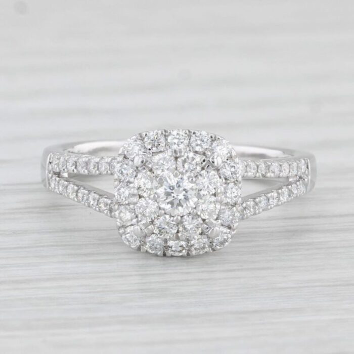 075ctw diamond cluster halo engagement ring 14k white gold size 625 9774