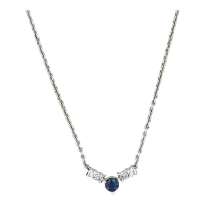 077ctw sapphire diamond v necklace 14k white gold 1625 cable chain 7031