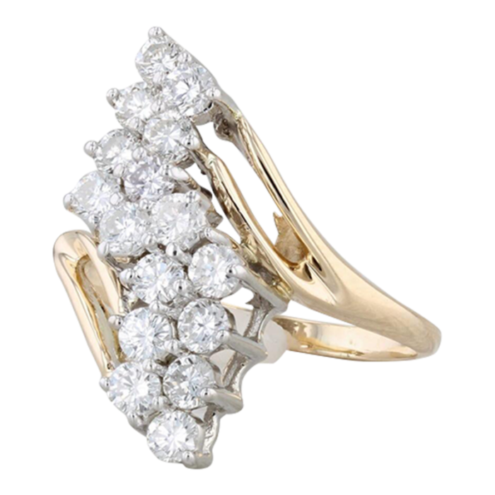 080ctw diamond cluster ring 14k yellow gold size 65 cocktail bypass 0614