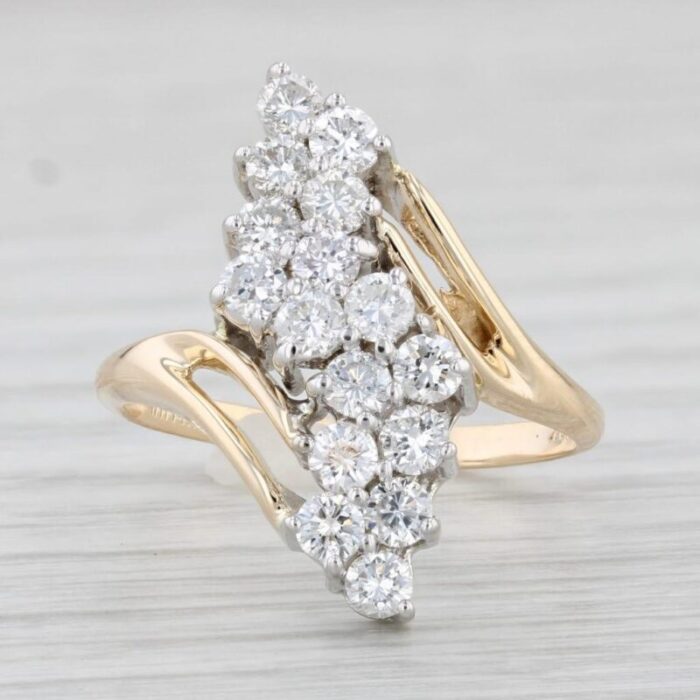 080ctw diamond cluster ring 14k yellow gold size 65 cocktail bypass 2921