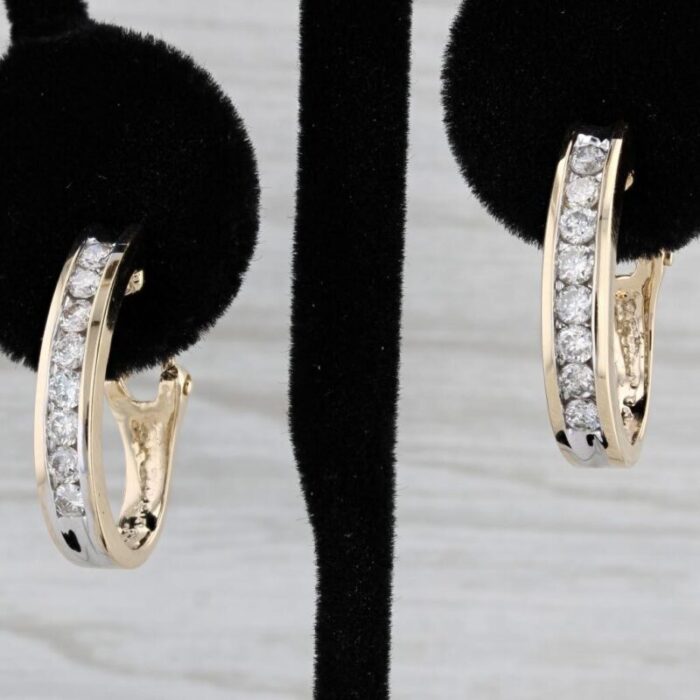 080ctw diamond journey j hook hoop earrings 14k yellow gold pierced omega backs 6302