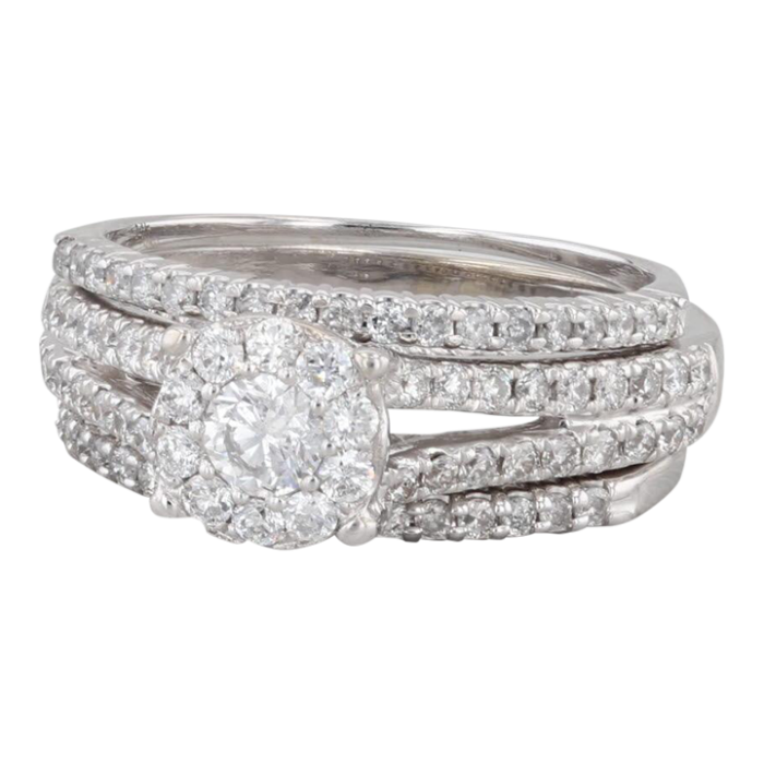 082ctw diamond halo engagement ring 2 wedding band bridal set 14k gold sz 625 9879