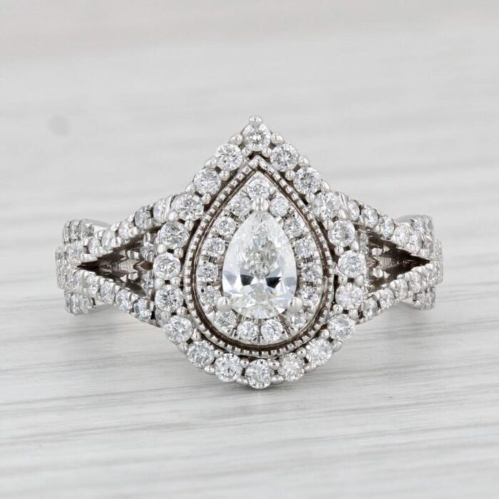 082ctw diamond pear halo engagement ring 14k white gold size 5 7201