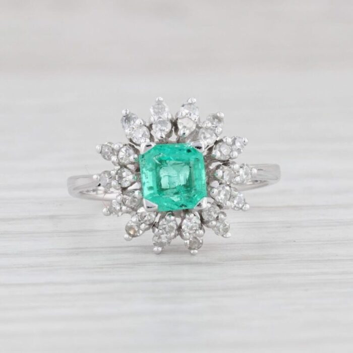 082ctw emerald diamond halo ring 14k white gold size 5 engagement 6703