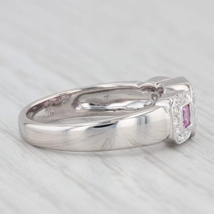 087ctw pink sapphire diamond halo 3 stone ring 14k white gold size 65 2667