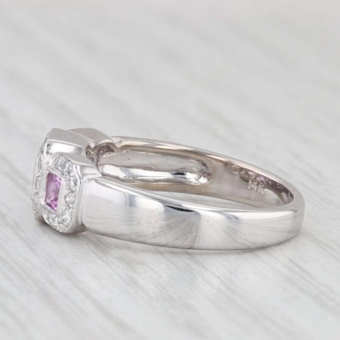 087ctw pink sapphire diamond halo 3 stone ring 14k white gold size 65 4918