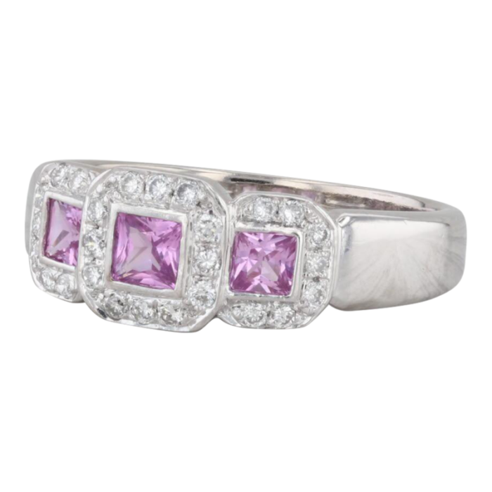 087ctw pink sapphire diamond halo 3 stone ring 14k white gold size 65 7205