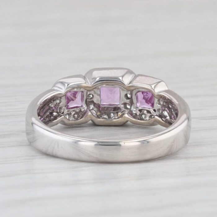 087ctw pink sapphire diamond halo 3 stone ring 14k white gold size 65 7420