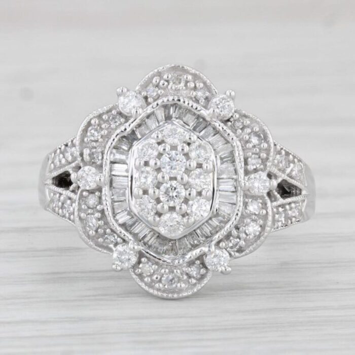 088ctw diamond ring 14k white gold size 65 cluster cocktail 7414