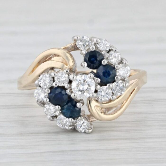 090ctw blue sapphire diamond bypass ring 14k yellow gold size 65 7108