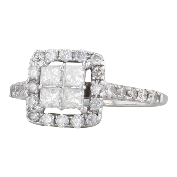 090ctw princess diamond halo engagement ring 14k white gold size 65 cathedral 9751