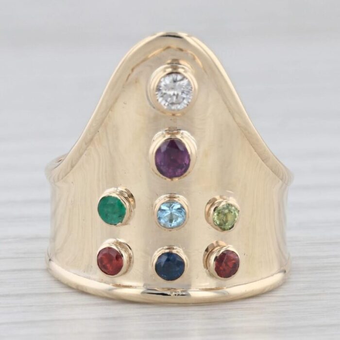 092 ctw muli gemstone 14k yellow gold shield statement ring size 105 2985