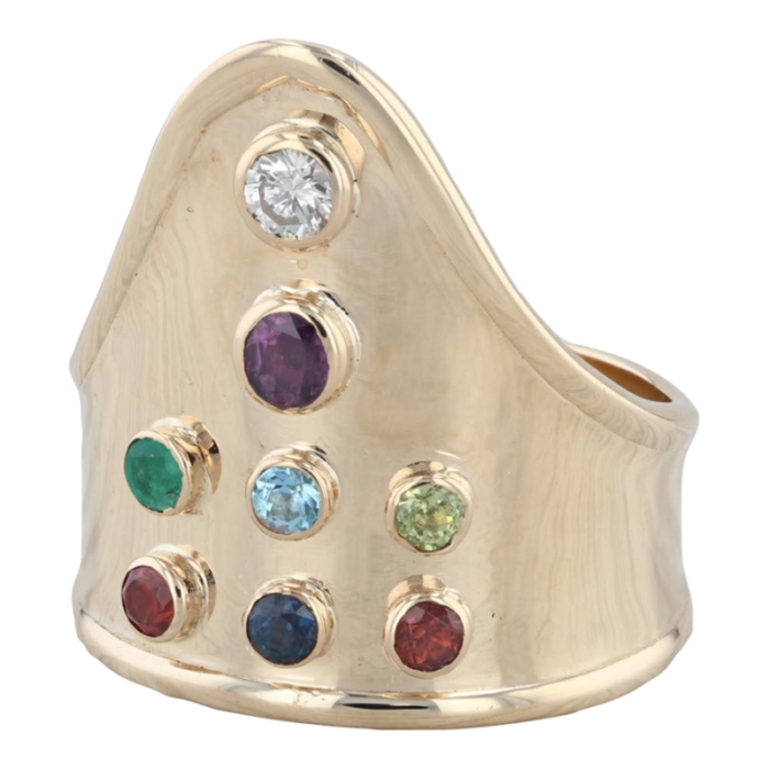 092 ctw muli gemstone 14k yellow gold shield statement ring size 105 7152