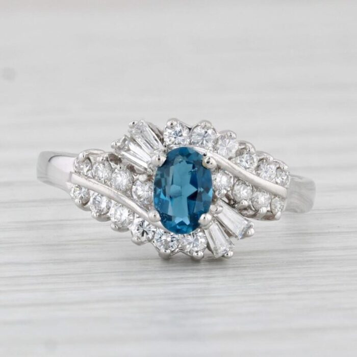 095ctw london blue topaz diamond ring 14k white gold size 75 engagement spark 0544