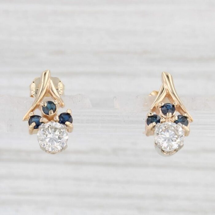 097ctw blue sapphire diamond earrings 14k yellow gold drops 1091