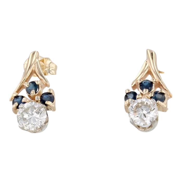 097ctw blue sapphire diamond earrings 14k yellow gold drops 7739