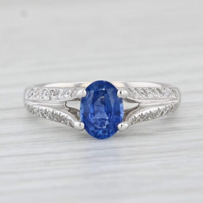 098ctw blue sapphire diamond ring 14k white gold size 5 engagement 3755