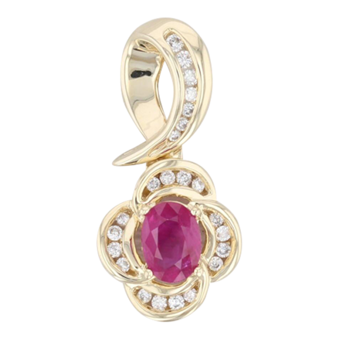 104ctw ruby diamond flower pendant 14k yellow gold oval solitaire 7166